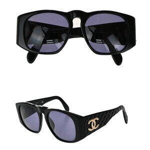 CHANEL CC Matelasse Sunglasses Eye Wear Plastic Black GHW 01450 Italy 63RF912